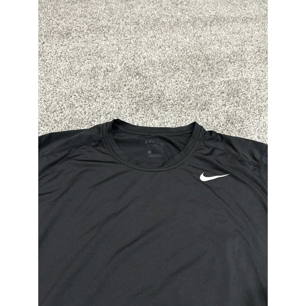 Nike Dri-FIT Fitted Long Sleeve Training Shirt Mens Large Black Crew Neck Swoosh - Picture 3 of 6